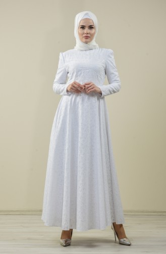 White Hijab Evening Dress 7257-02