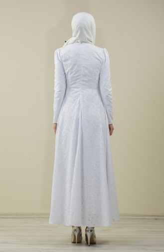 White Hijab Evening Dress 7257-02
