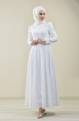 White Hijab Evening Dress 7258-02