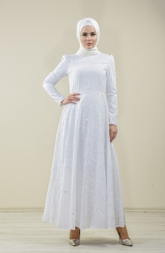 White Hijab Evening Dress 7258-02