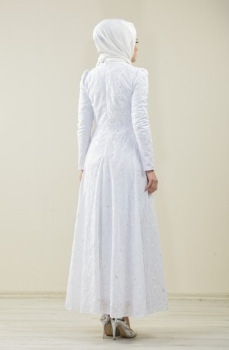 White Hijab Evening Dress 7258-02