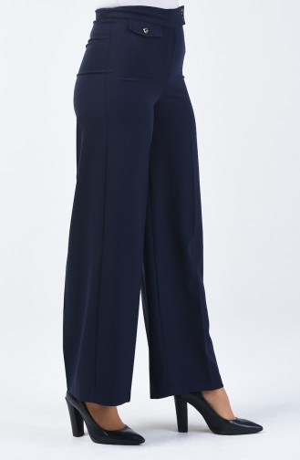 Pocket Detailed wide-leg Trousers 3153-01 Navy Blue 3153-01