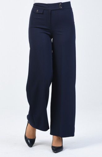 Pocket Detailed wide-leg Trousers 3153-01 Navy Blue 3153-01