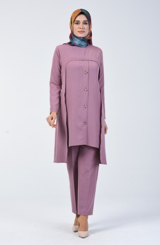 Button Detailed Tunic Trousers Double Suit 5526-02 Lilac 5526-02