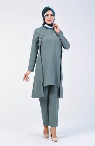 Button Detailed Tunic Trousers Double Suit 5526-03 Sea Green 5526-03