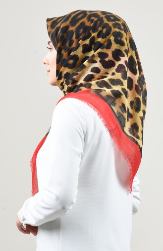 Leopar Desenli Flamlı Eşarp 2452-12 Kırmızı