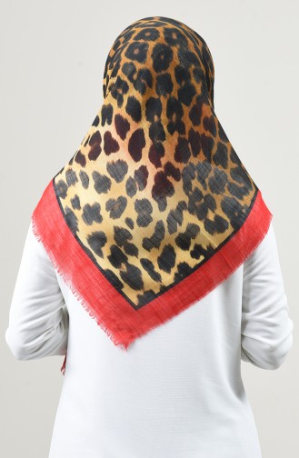 Leopar Desenli Flamlı Eşarp 2452-12 Kırmızı