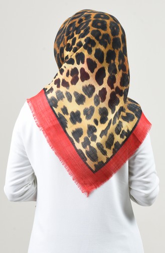 Leopar Desenli Flamlı Eşarp 2452-12 Kırmızı