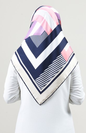 Patterned Rayon Scarf Navy Blue Cream 2457-19