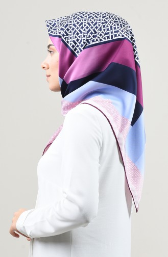 Desenli Rayon Eşarp 2457-30 Mor Toz Pembe 2457-30