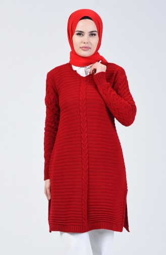 Tricot V-Neck Sweater Red 5020-05
