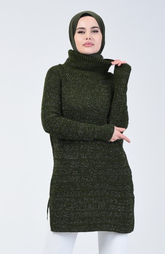 Pull Tricot à Paillettes 5021-04 Vert Foncé 5021-04