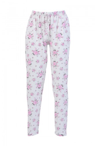 Patterned Pajama Pants Ecru 7000B-01