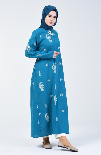 Printed Long Tunic Turquoise 0060-05