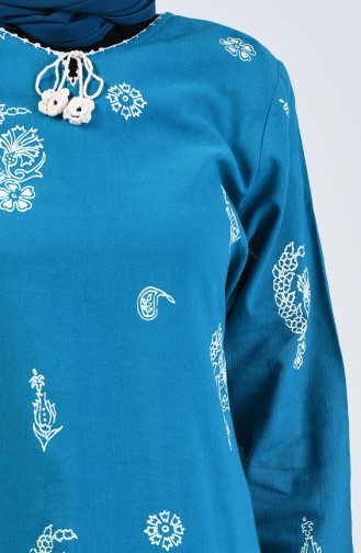 Printed Long Tunic Turquoise 0060-05