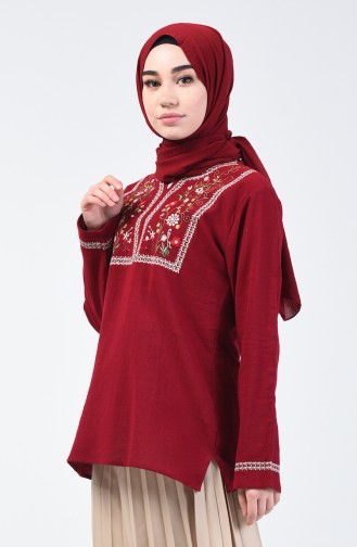 Nakışlı Şile Bezi Bluz 0011-01 Bordo