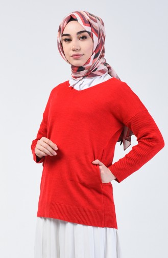 Pull Tricot Col V 0510-03 Rouge 0510-03