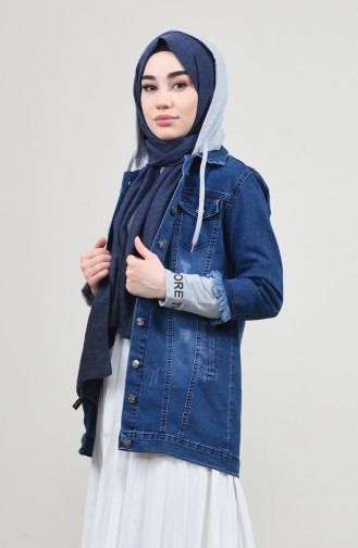 Hooded Denim Jacket Navy Blue 7001-01