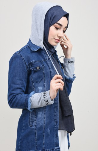 Hooded Denim Jacket Navy Blue 7001-01