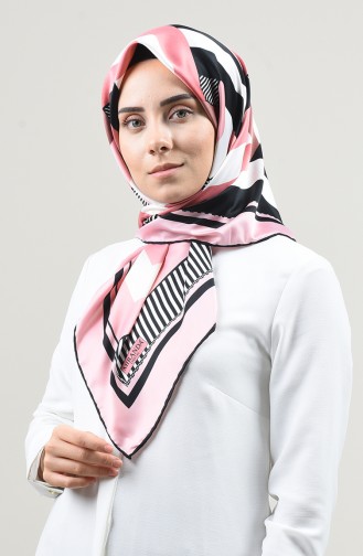 Desenli Rayon Eşarp 2457-13 Siyah Açık Pembe