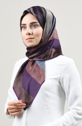 Karaca Desenli Rayon Eşarp 90665-01 Mor Siyah