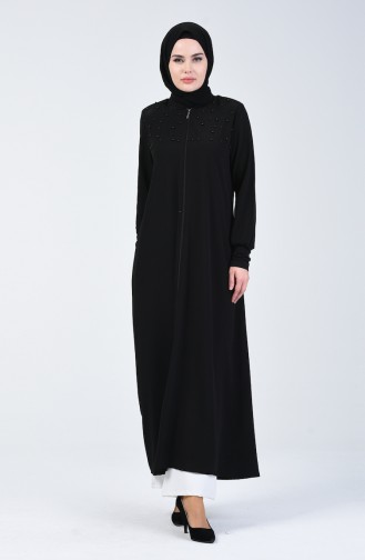 Abaya à Perles 4041-01 Noir 4041-01