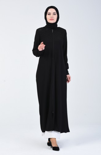 Abaya à Perles 4041-01 Noir 4041-01