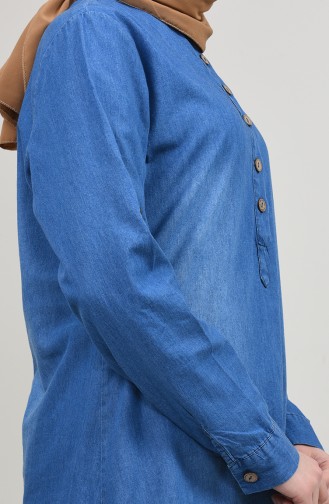 قميص جينز على شكل ياقة القاضي أزرق جينز 5055-01