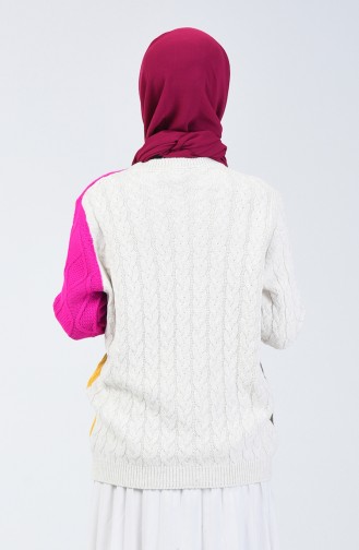 Tricot Knit Pattern Sweater Fuchsia Khaki 4902-01