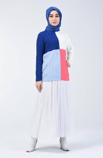 Tricot Knit Pattern Sweater Blue 4902-02