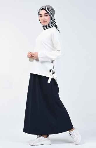 Waist Elastic Skirt Navy Blue 1381ETK-01