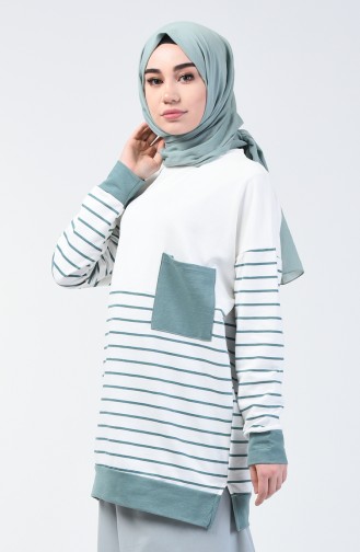 Çizgili Sweatshirt 0811-01 Çağla Yeşili