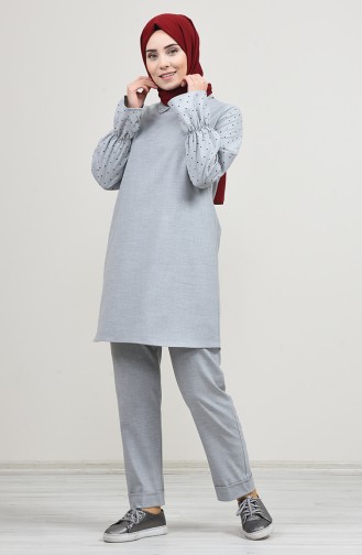 Gömlek Yaka Tunik Pantolon İkili Takım 2771-01 Gri 2771-01