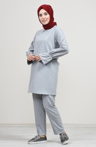 Gömlek Yaka Tunik Pantolon İkili Takım 2771-01 Gri 2771-01
