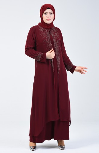 Robe de Soirée à Effet Deux Pièces Grande Taille 0001-01 Bordeaux 0001-01