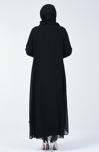 Büyük Beden Takım Görünümlü Taşlı Abiye Elbise 0001-03 Siyah