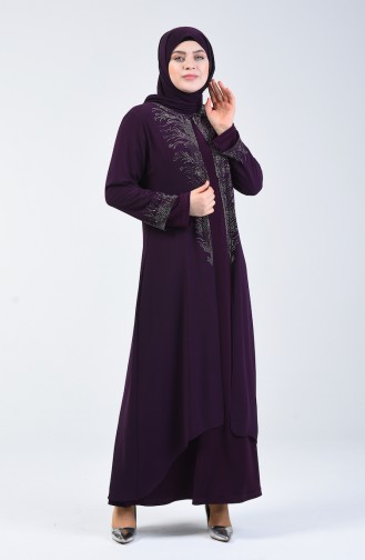 Plus Size Stone Evening Dress Suit 0001-04 Purple 0001-04