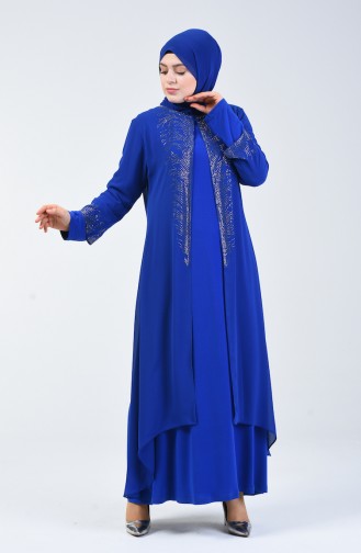 Plus Size Stone Evening Dress Suit 0001-05 Saxe Blue 0001-05