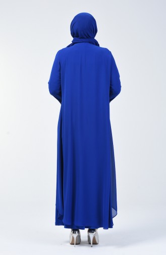 فستان سهرة مزين بالستراس على شكل طقم مقاس كبير أزرق 0001-05