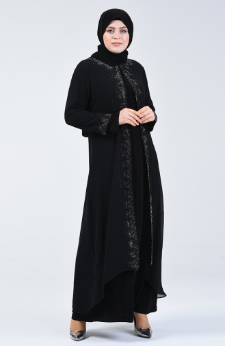 Plus Size Stone Evening Dress Suit 0002-02 Black 0002-02