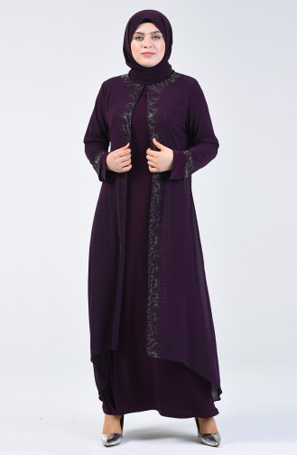 Plus Size Stone Evening Dress Suit 0002-03 Purple 0002-03