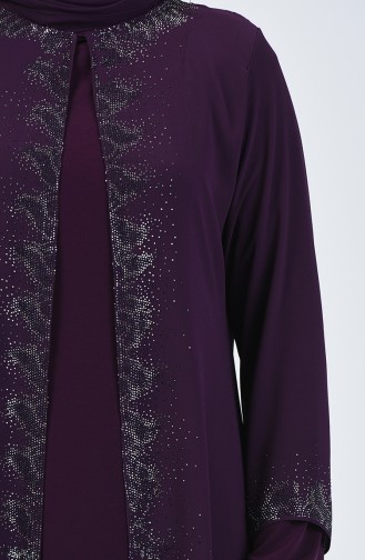 Plus Size Stone Evening Dress Suit 0002-03 Purple 0002-03