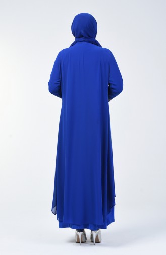 Robe de Soirée à Effet Deux Pièces Grande Taille 0002-04 Bleu Roi 0002-04