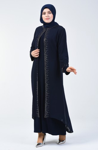 Navy Blue Hijab Evening Dress 0003-01
