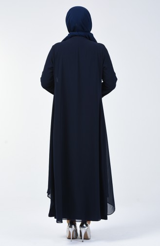 Plus Size Stone Evening Dress 0003-01 Navy Blue 0003-01