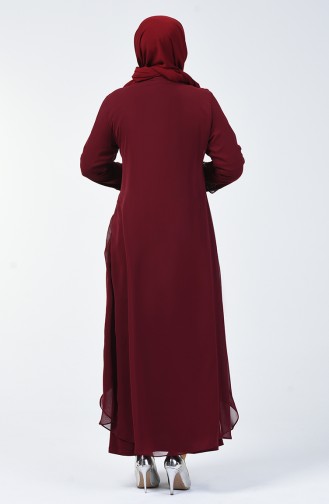 فستان سهرة مزين بالستراس مقاس كبير أحمر كلاريت 0003-02