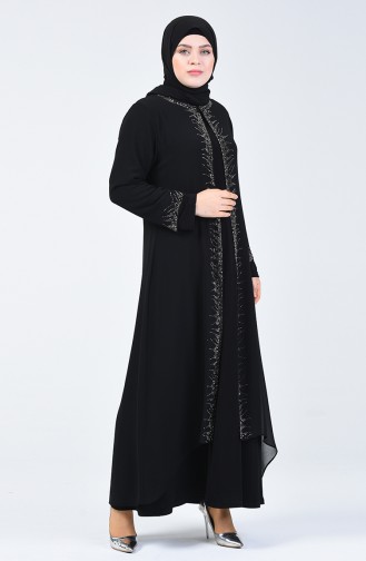 فستان سهرة مزين بالستراس مقاس كبير أسود 0003-03