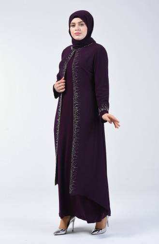 Robe de Soirée  İmprimée de Pierre Grande Taille 0003-04 Pourpre 0003-04