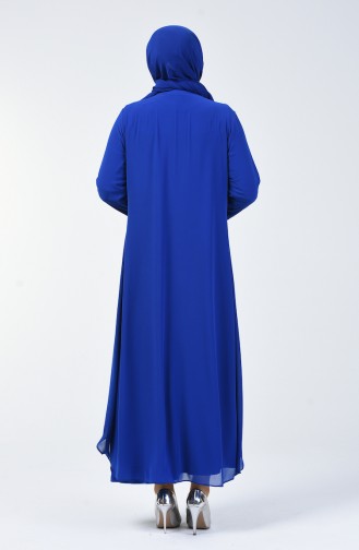 Robe de Soirée  İmprimée de Pierre Grande Taille 0003-05 Bleu Roi 0003-05