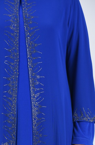 Robe de Soirée  İmprimée de Pierre Grande Taille 0003-05 Bleu Roi 0003-05